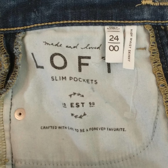 Loft High waist Medium wash raw  frayed Hem Skinny Jeans with side stripe sz: 24 - Picture 7 of 14